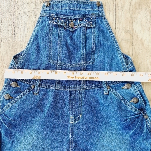 VTG Bib Overall Denim Shortalls Y2K 90's Small Medium ? Embellished Cutoffs - Picture 11 of 14